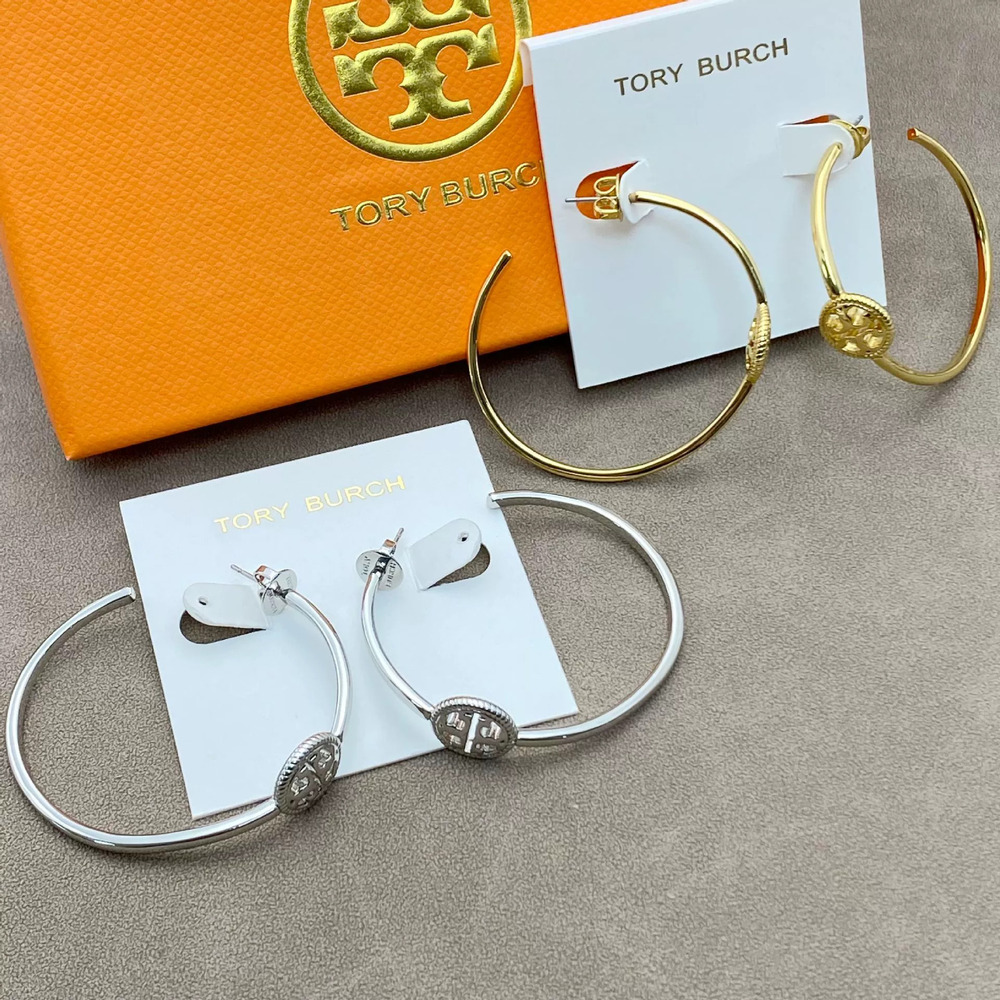 Tory Burch Rhinestone Hollow Letter Large Metal Earrings